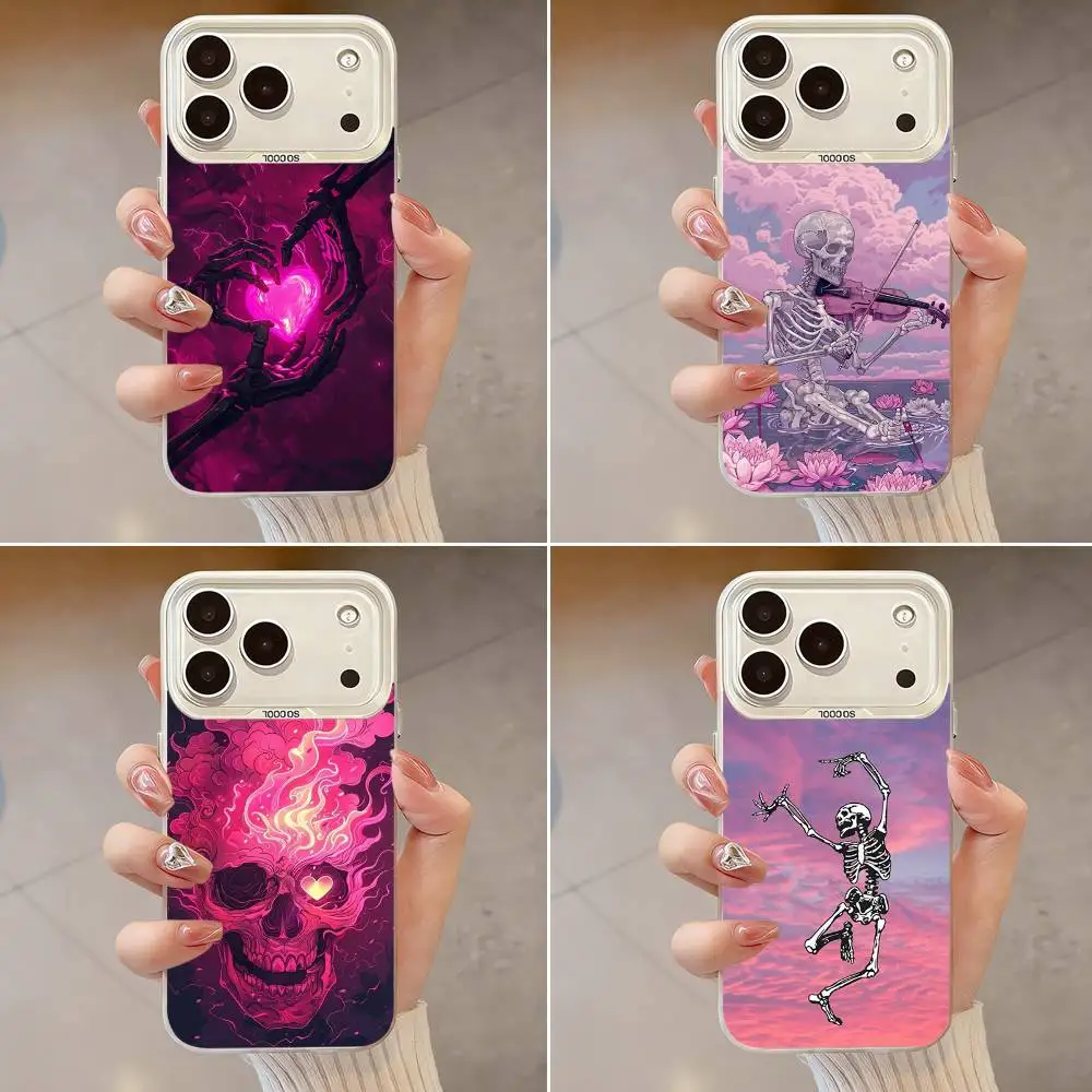 

Pink funny skull Art Phone Case For iPhone 17,16,13,12,X,11,15,14,Pro,Max,Plus,SE4,Air,Mini White IMD HD Matte