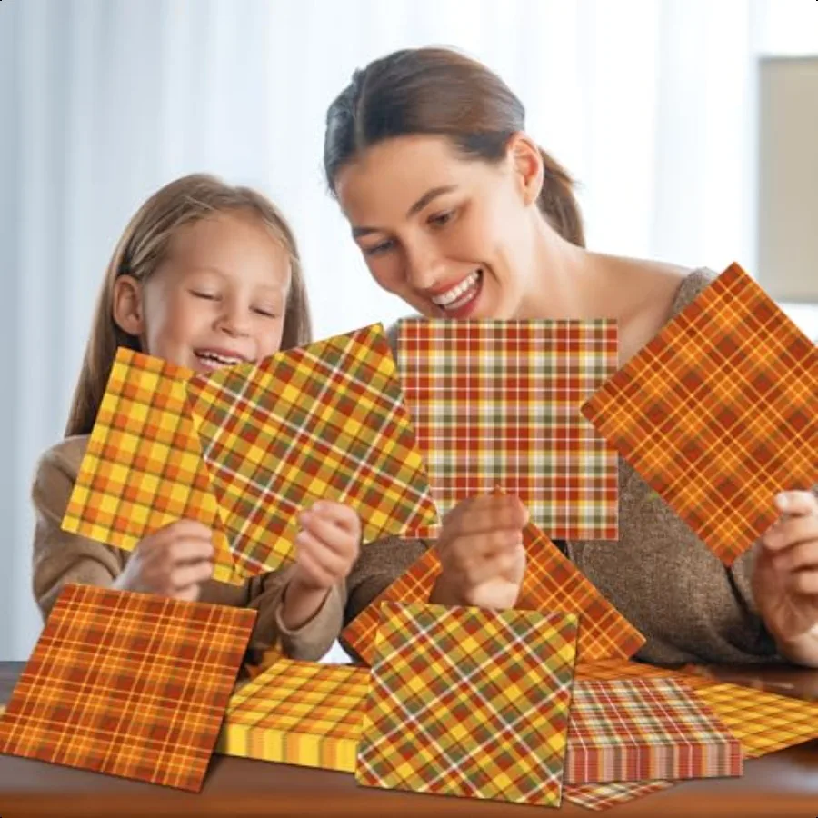 กระดาษเช็ดปากลายตารางสีส้ม 40 ชิ้น สำหรับงานเลี้ยงวันขอบคุณพระเจ้าในฤดูใบไม้ร่วง