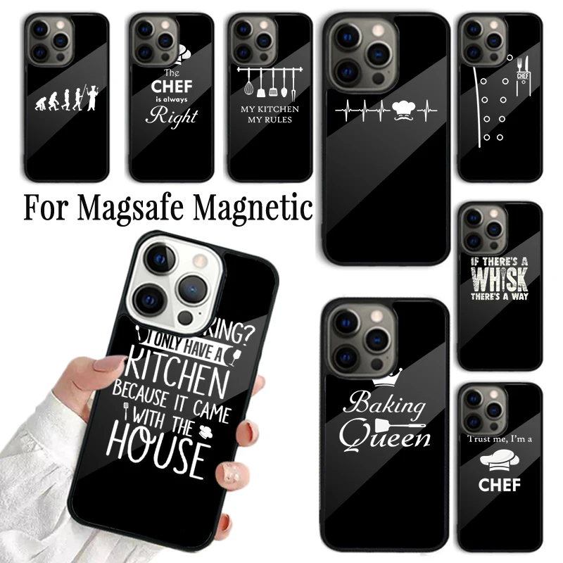 Coque Phone Case For iPhone 16 15 14 13 12 Mini 11 Pro Max Plus Magsafe Magnetic Wireless Charging Cover Love Baking Chef Knife