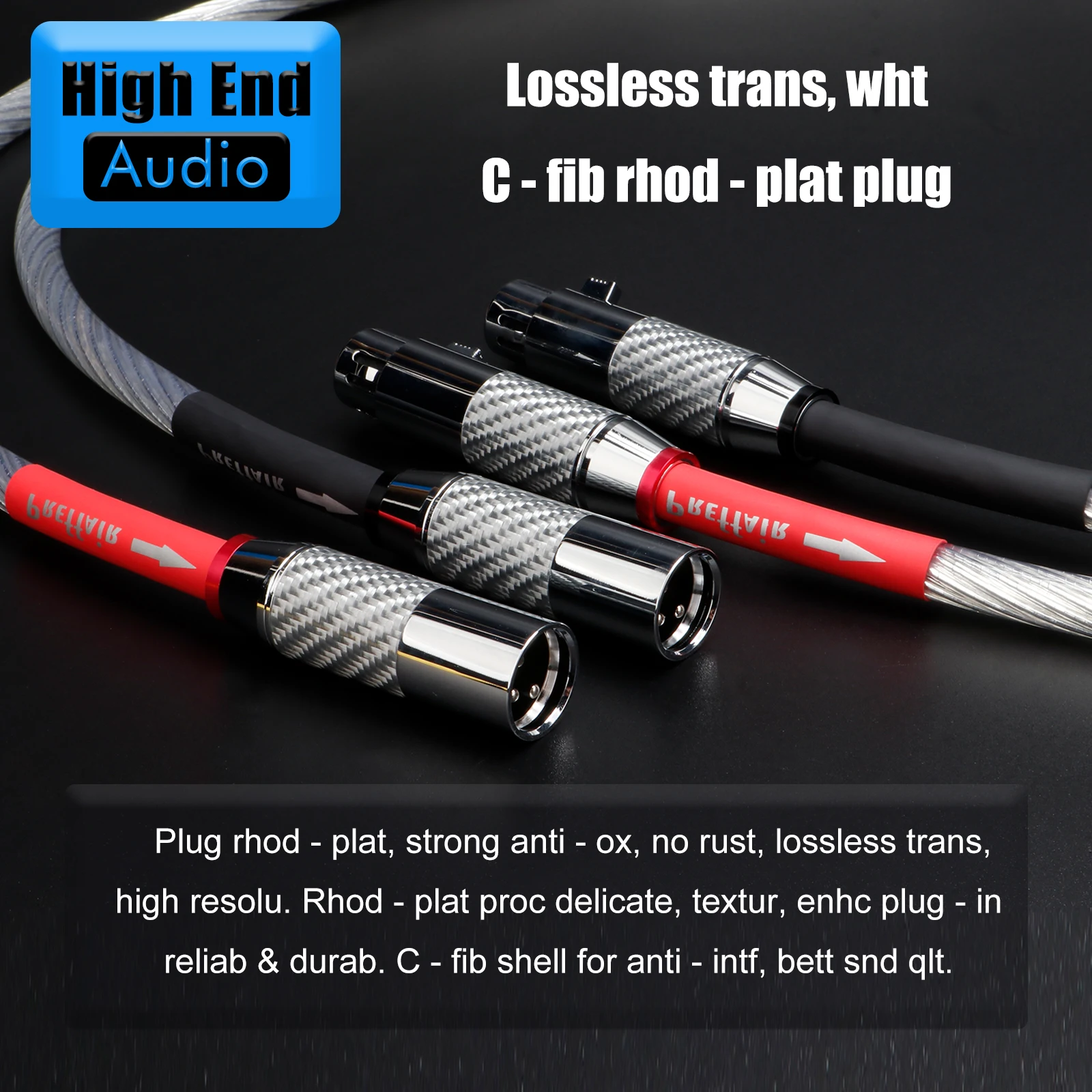 Preffair hi-fi 8 Cores 6N OCC Silver Plated XLR Audio Cable with Carbon Fiber XLR male to female connector