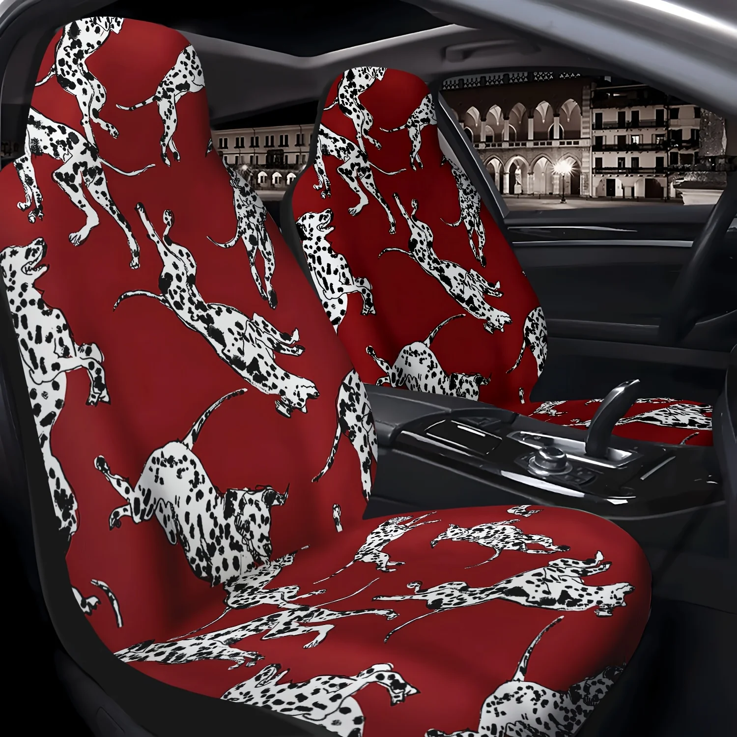 Set Of 2 Spotted Dog Pattern Car Seat Covers, Suitable For Front Seats, Easy To Install And Clean, Compatible With Cars, Suvs, T