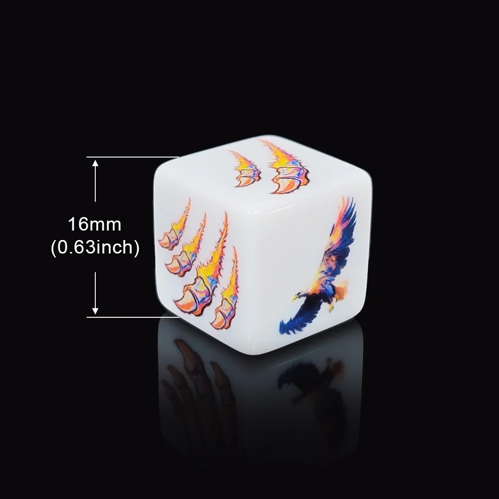 12Pcs 16MM Colorful Eagle And Eagle Claw Print White Acrylic D6 Dice 6 Sided Game Dice For Tabletop Board Game Party Accessory view 3