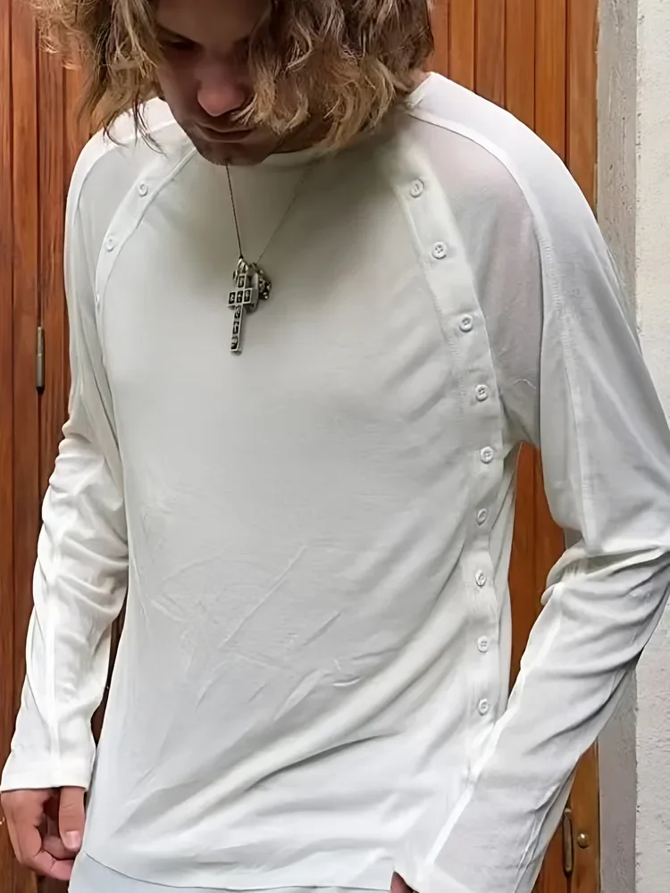 

No Faith Studios Black and White Solid Color Slim-Fit Crew Neck Pullover Buckle Bottom Shirt Long Sleeve T-Shirt 25SS