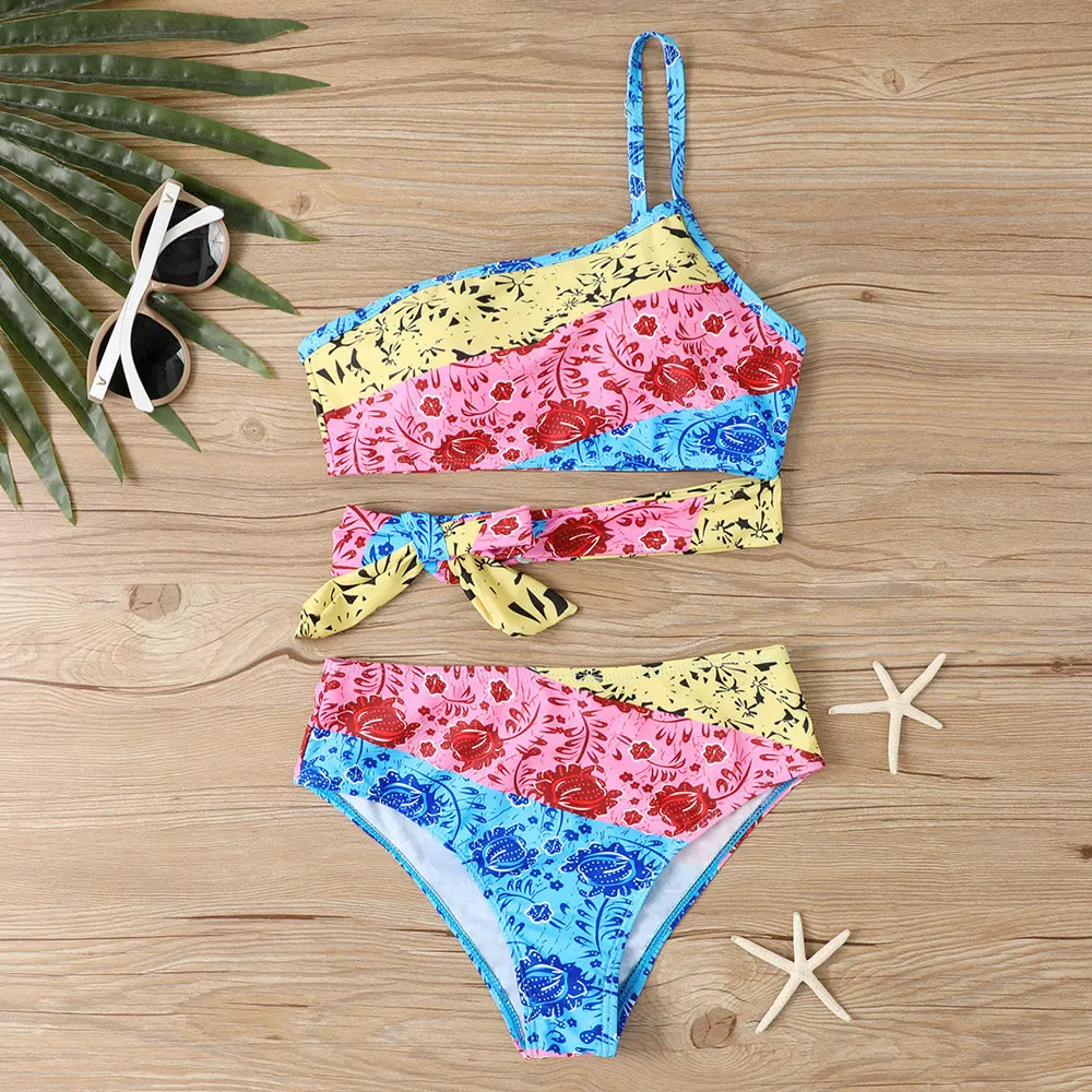 2025 Sexy Women High Waist Summer One Shoulder Asymmetrical Two Piece Swimsuit Fashion Beach Panties Se