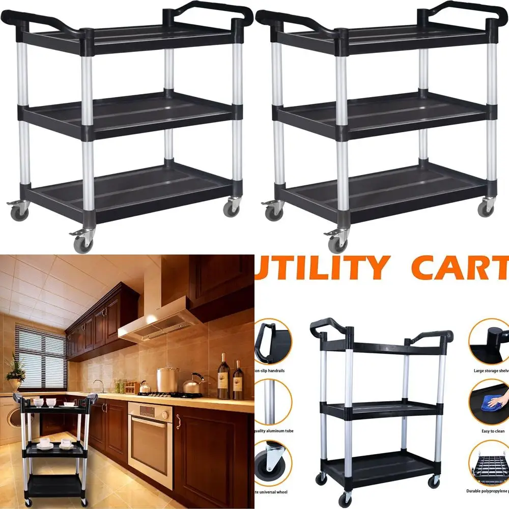 

Прочный передвижной тележка-органайзер на колесах, грузоподъемность 177 кг, подходит для дома, офиса, кухни и мастерской, черный.