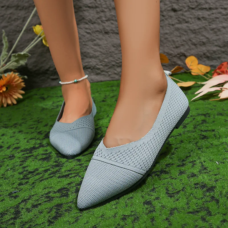 Women Flat Shoes Pointed Toe Solid Color Knitted Slip on Ladies Shoes Casual Breathable Ballet Women Flat Shoes Loafers Women