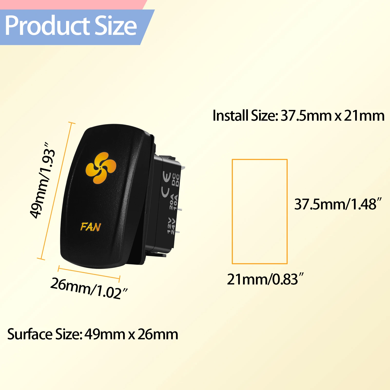 12V 20A Rocker Switch Amber LED Light Bar PTO Starlink Auto Car Switch ON-OFF / ON-OFF-ON For Truck Vans RV UTV SUV Camper ATV