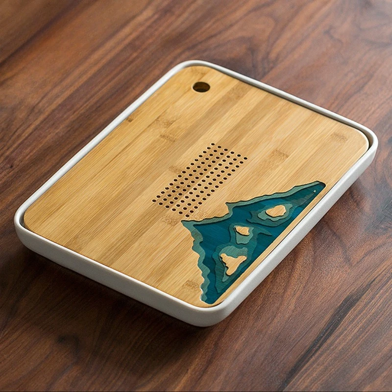 

Ceramic New Chinese Mini Heavy Bamboo Tea Tray Water Storage Simple Zen Household Tea Set