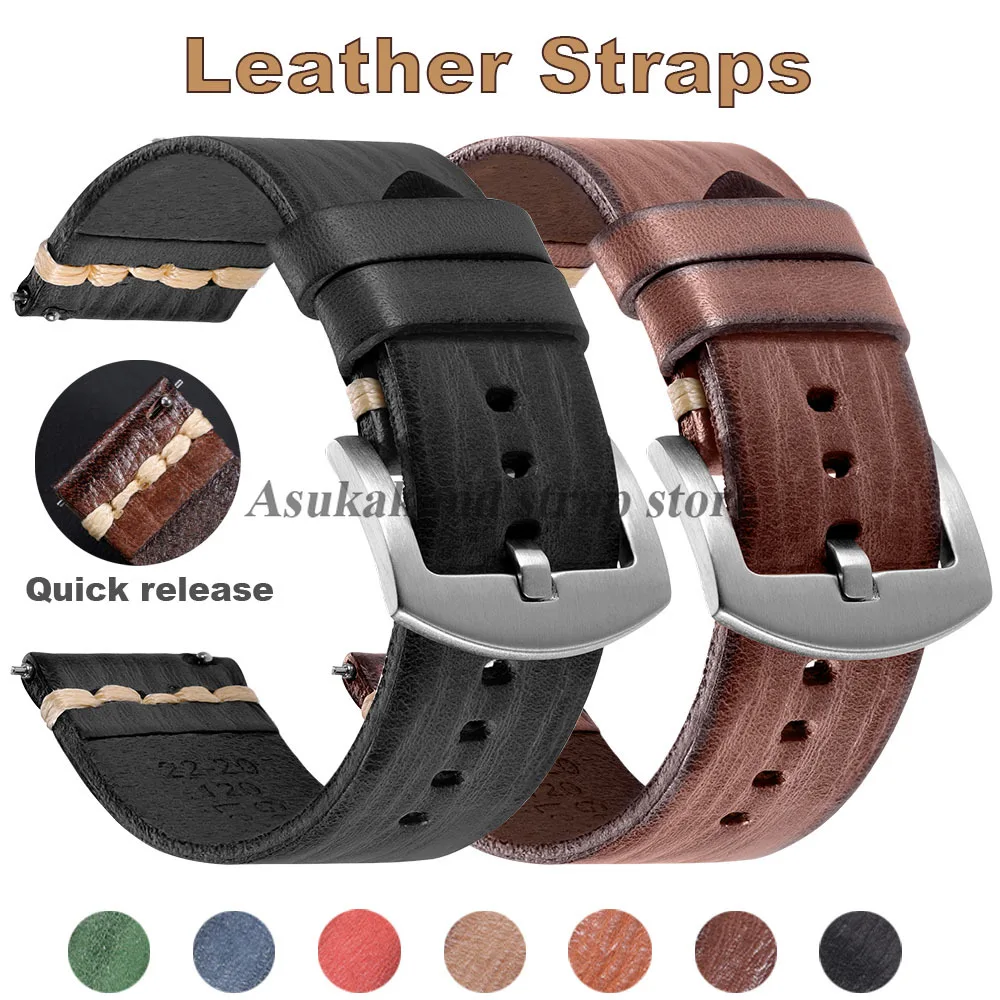 Кожаный ремешок ручной работы 18 мм, 20 мм, 22 мм, 24 мм, быстросъемный ремешок для часов Seiko, ремешок для часов Omega, браслет для умных часов, мужской и женский ремень