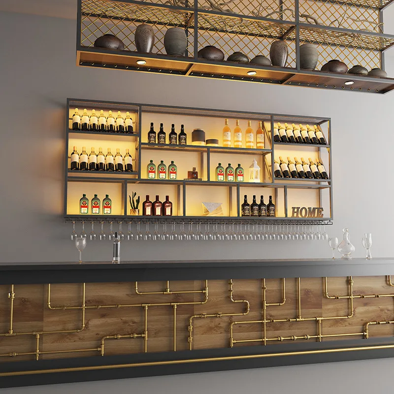 Industrial wine rack bar restaurant wrought iron creative background multi-functional display stand cabinet