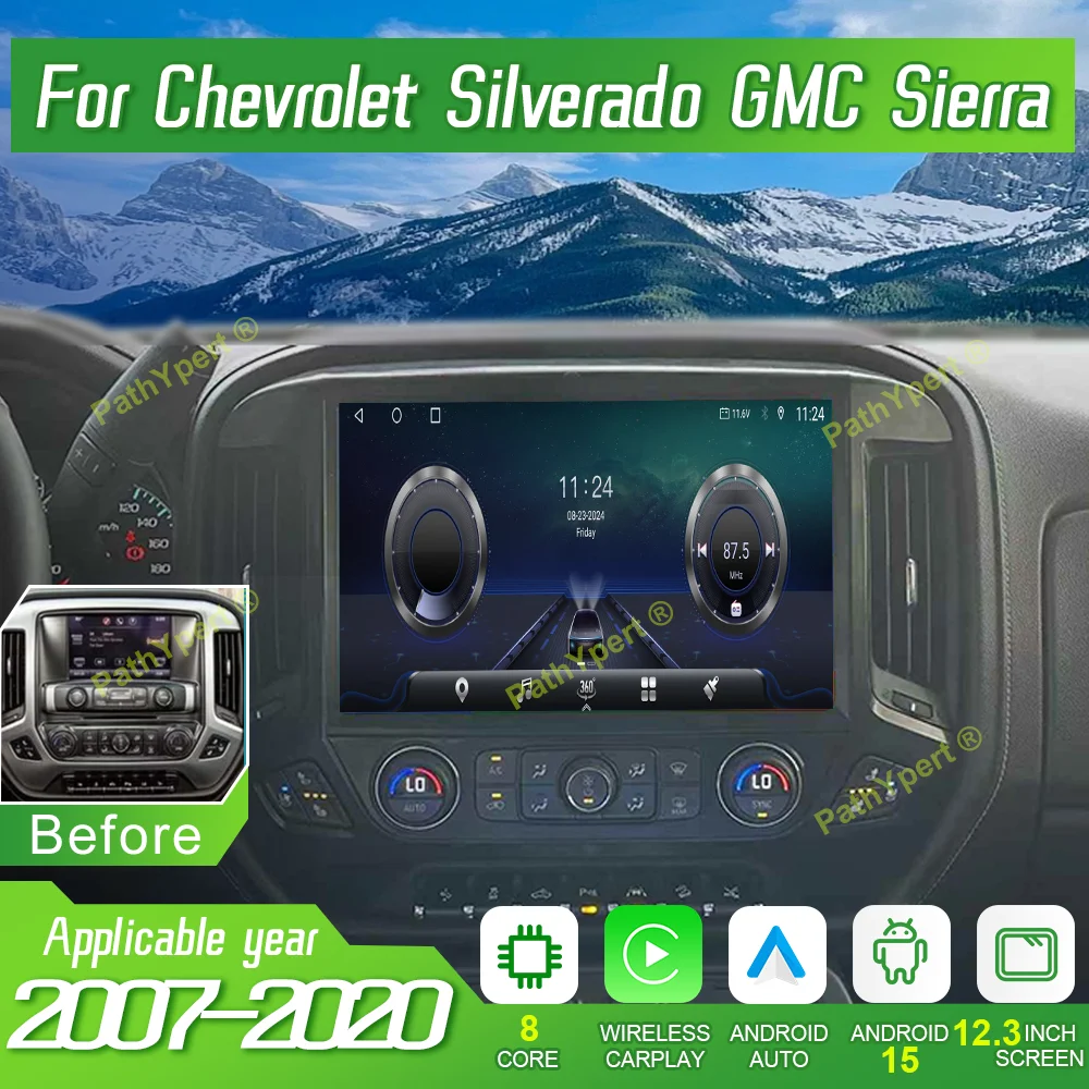 

13.3''Wireless Carplay For Chevrolet Silverado GMC Sierra 2014-2018 Multimedia Player Android 15 Car Radio GPS BT Touch Screen