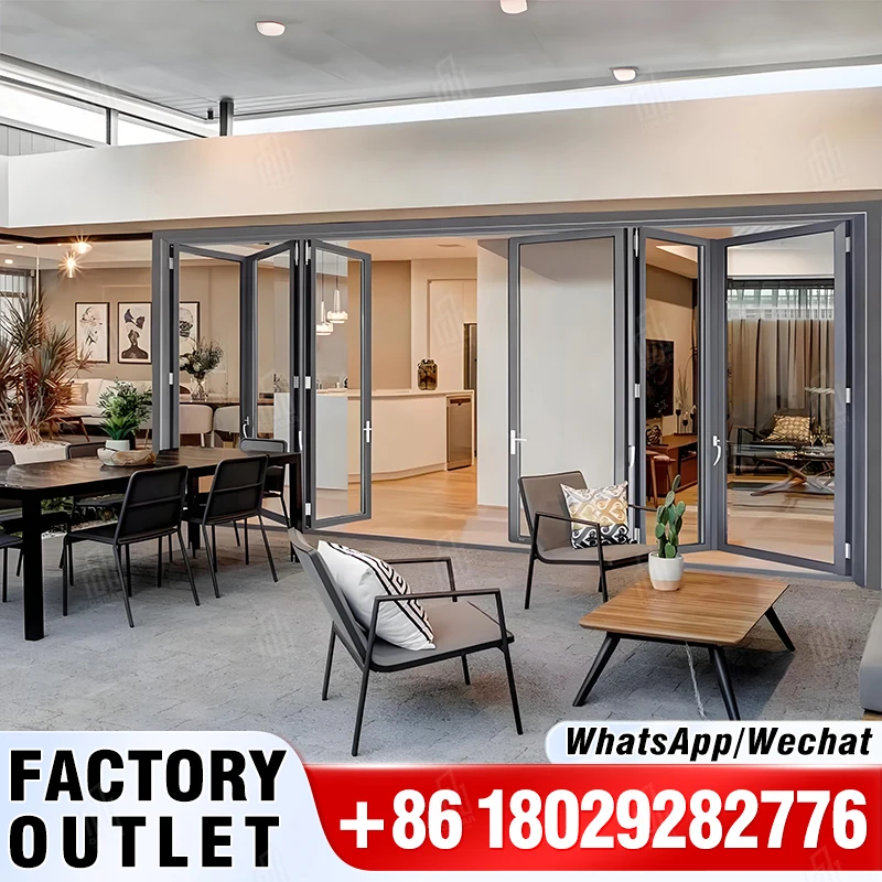 Contemporary Styles Aluminum Alloy Doors Soundproof Double Glass Sliding Bifold Doors Aluminium Folding Patio Doors