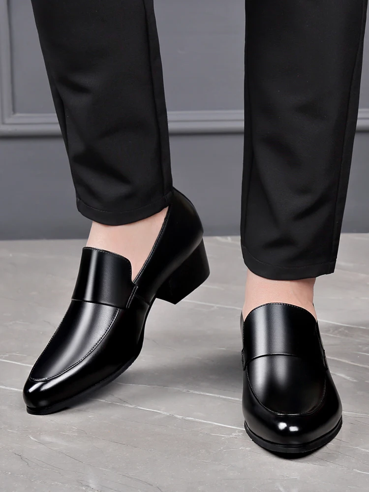 

Мужские повседневные туфли без шнуровки из натуральной кожи, свадебные туфли на высоком каблуке, дышащие кожаные oes Busin Office Derbies