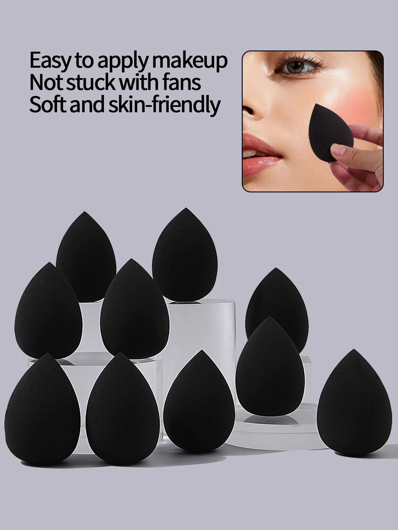 10PCS Black Beauty Eggs, Dry and Wet Dual-Purpose Sponge Eggs, Makeup Powder Puffs, Foundation Liquid Special Makeup Eggs