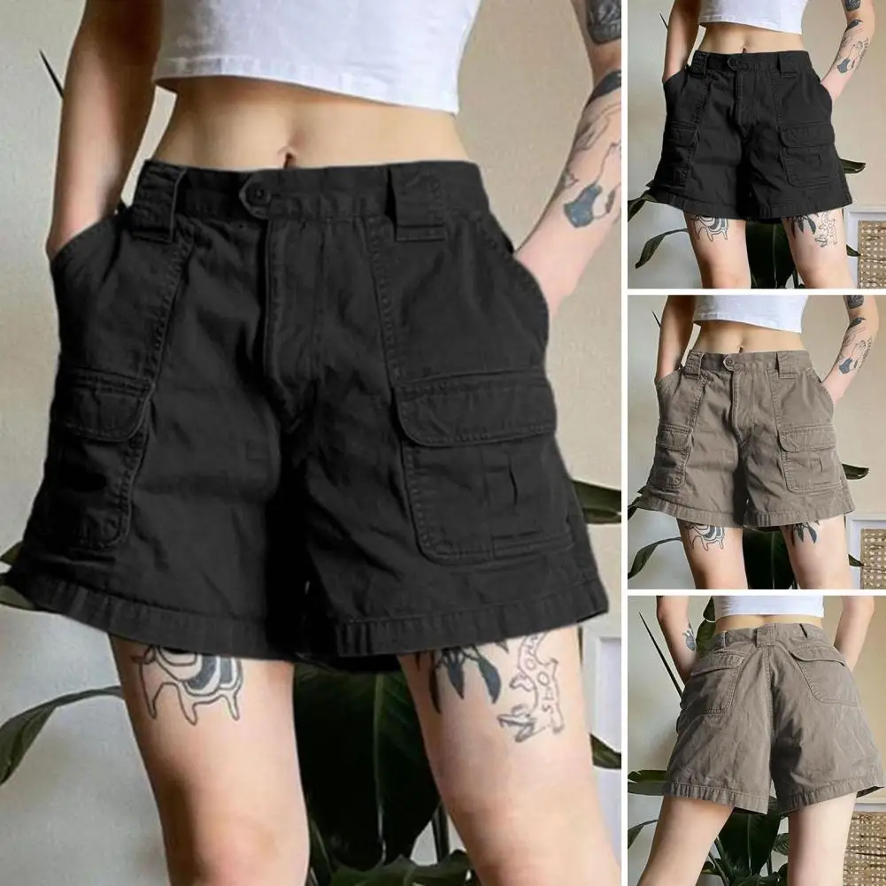 

Women Shorts Stylish Women's Cargo Shorts with Multiple Pockets Loose Fit Retro Design Button Zipper Closure for Streetwear Hop