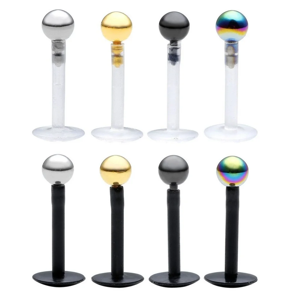 8pcs 16G Stainless Steel Ball Internal Threaded White Acrylic Monroe Labret Lip Bar Ring Length For Women And Men