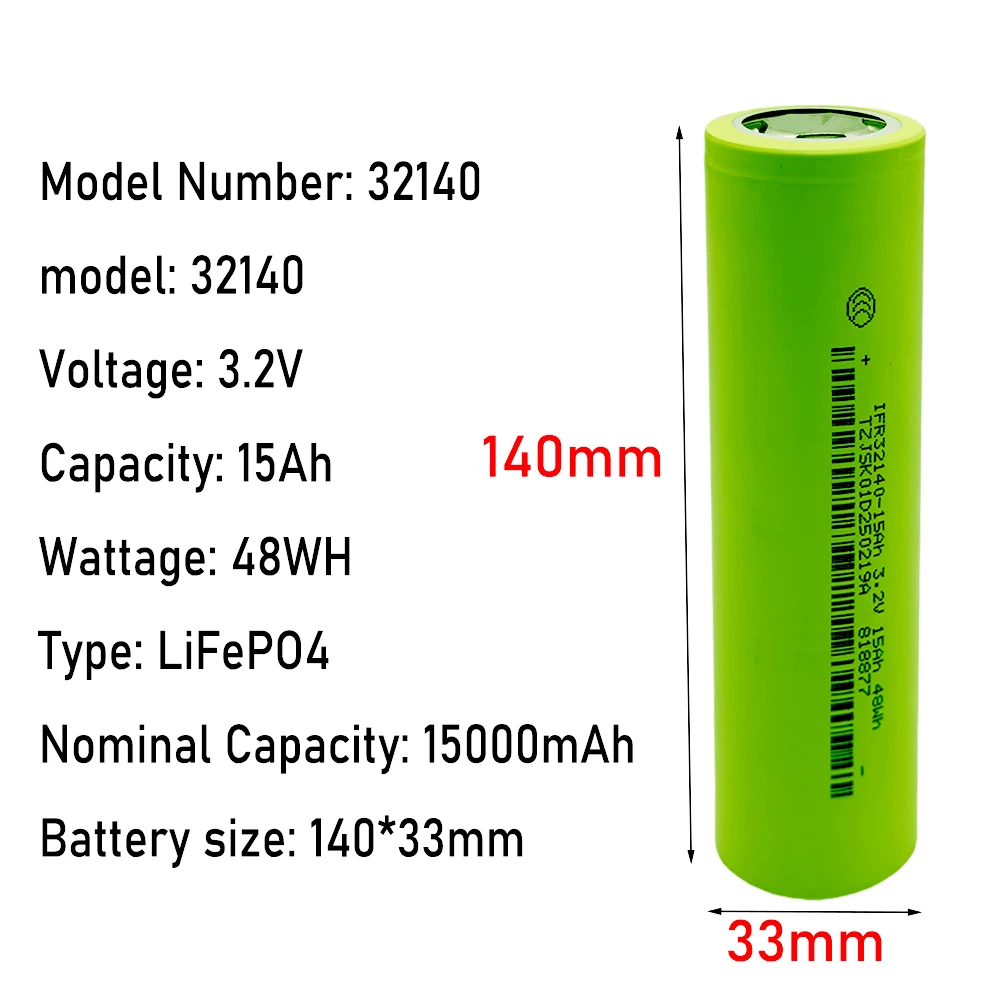 

k 100% Original New 32140 3.2V 15Ah LiFePo4 Battery for EV E-Tricycle Ebike Emotorcycle Battery Pack Scooter Outdoor Power Suppl