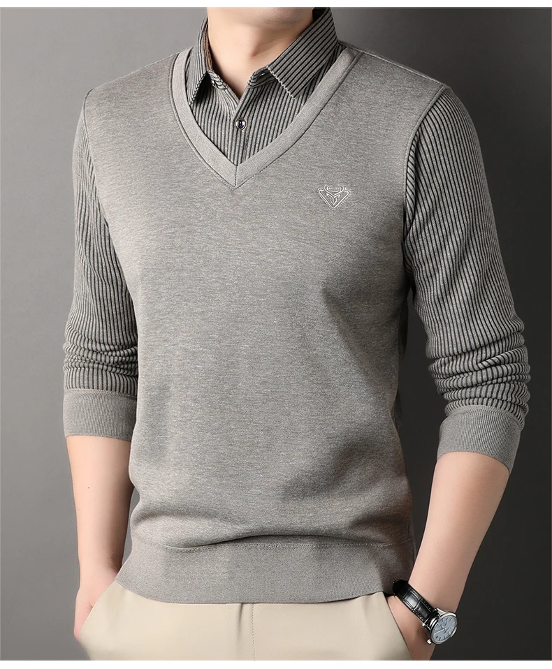 Männlich Herbst Stricken Pullover Polo Shirts Hemd Kragen Pullover Pullover herren Business Casual Mode Streifen Top Kleidung – Detail 3