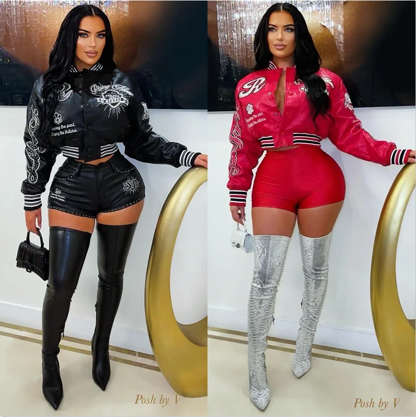 

Women Crop Leather Jackets Varsity Baseball Coats Y2K Streetwear 2025 Winter Fall Clothes Cropped Cyber Racer Jackets Coats