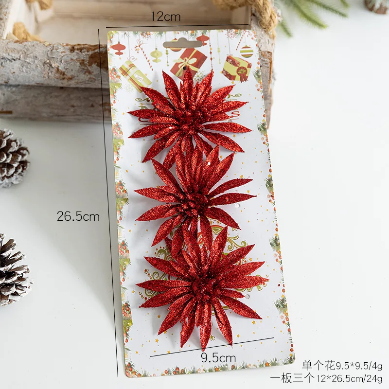 

3PCS/Set Glitter Artificial Christmas Flowers Xmas Tree Ornaments Merry Christmas Decorations for 2025 New Year Gift Navidad