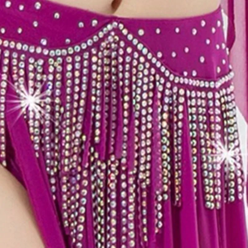 Luxury Fringe Bellydance Costume Arabic Dance Caderines Sexy 2 Piece Sparkle Shine Rhinestone Skirt Oriental Outfit Comepetition