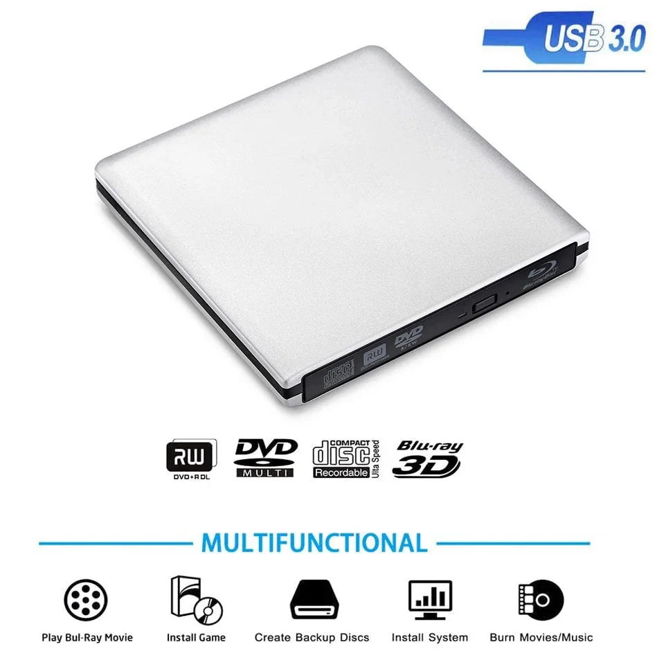 External USB3.0  Blu-Ray Burner Writer Optical DVD Drive BD-RE 3D Blu-Ray Reader  for Windows/MAC OS