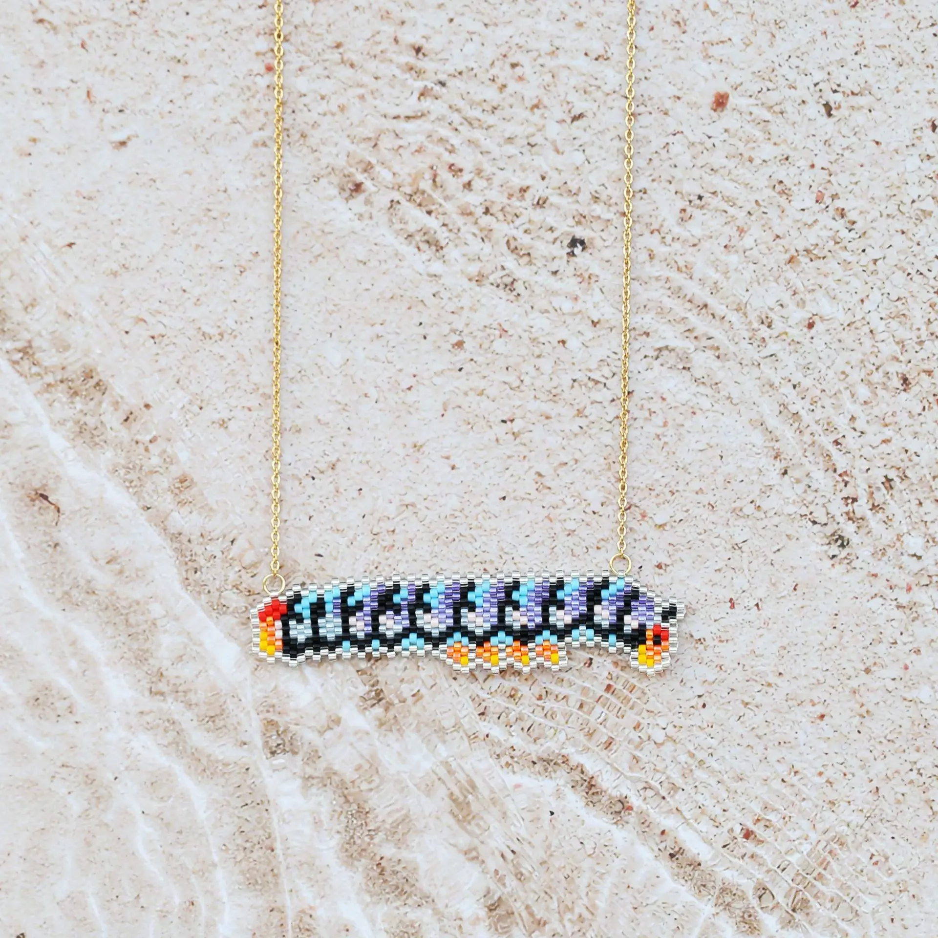 ZGMXR Rice bead necklace Pendant Insects Colorful Hand-woven Adjustable Geometry Woman Bohemia Fashion Simple Beaded necklace