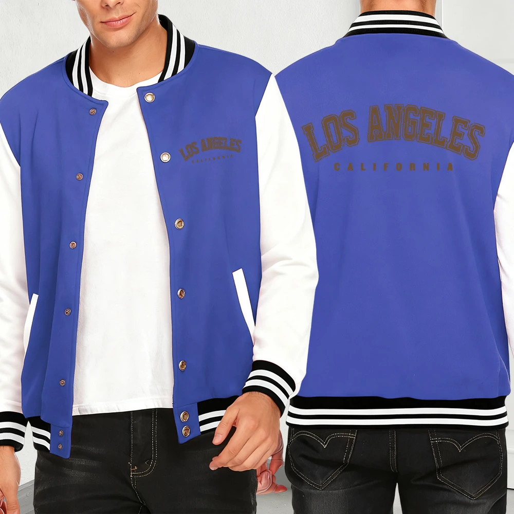 

Los Angeles California Letter Print Men Y2K Menswear Street Clothes Casual Fashion Jacket Fleece Multicolor American Streetwear