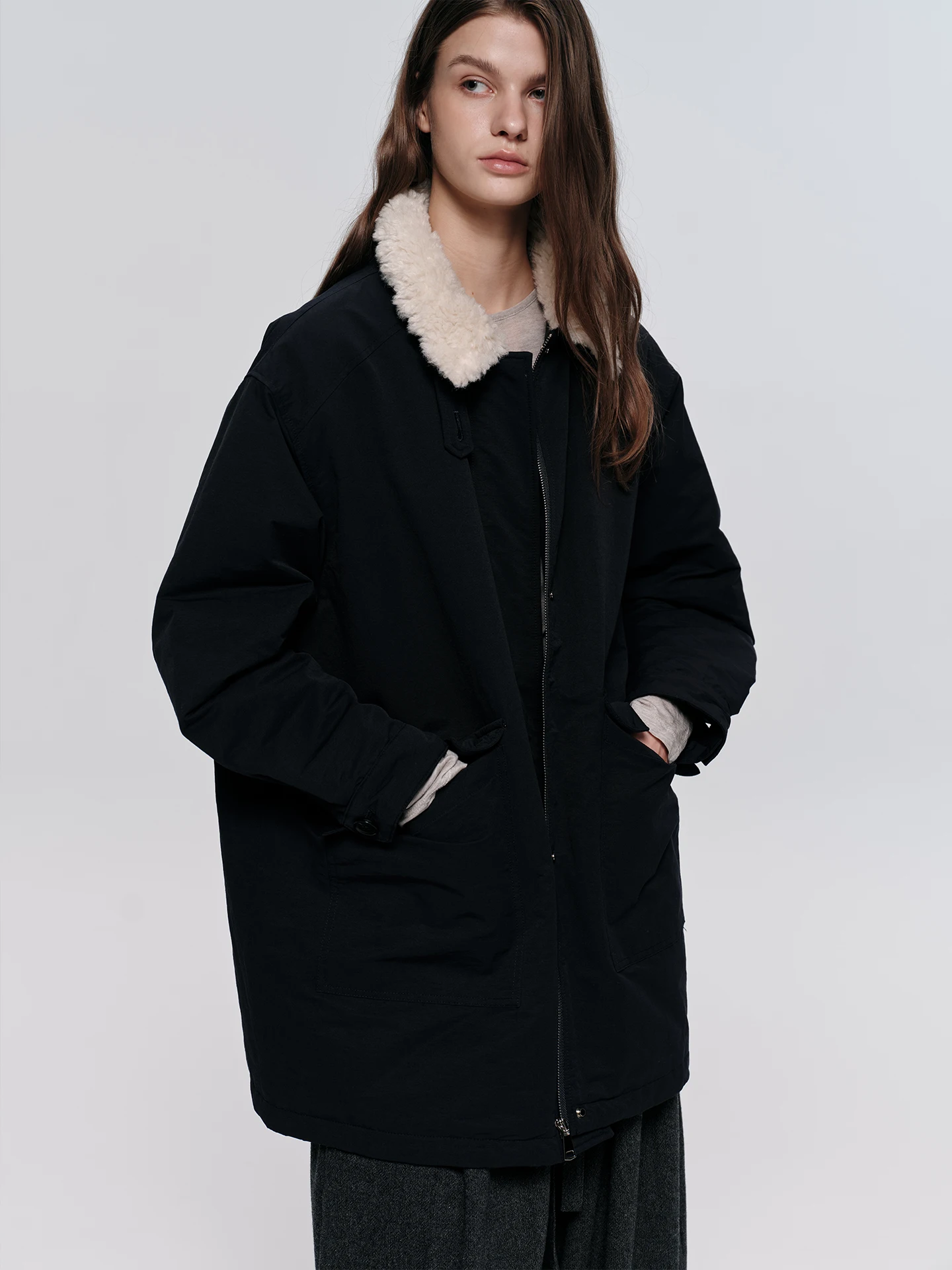 

Женская модная зимняя куртка-парка Goffrid Lazy Person's Armor: свободный крой, маленький воротник, средняя длина, хлопок, тонкий меховой воротник