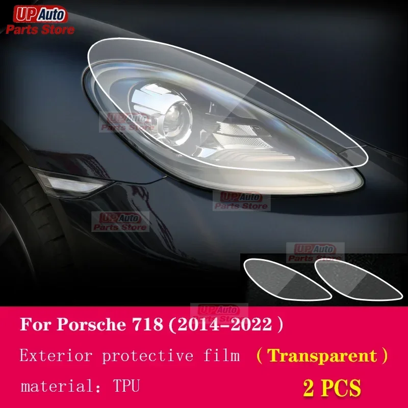 

2 Pcs Car Headlight Protective Film Headlamp Restoration Transparent Black TPU Sticker For Porsche 718 2014-2023 Accessories