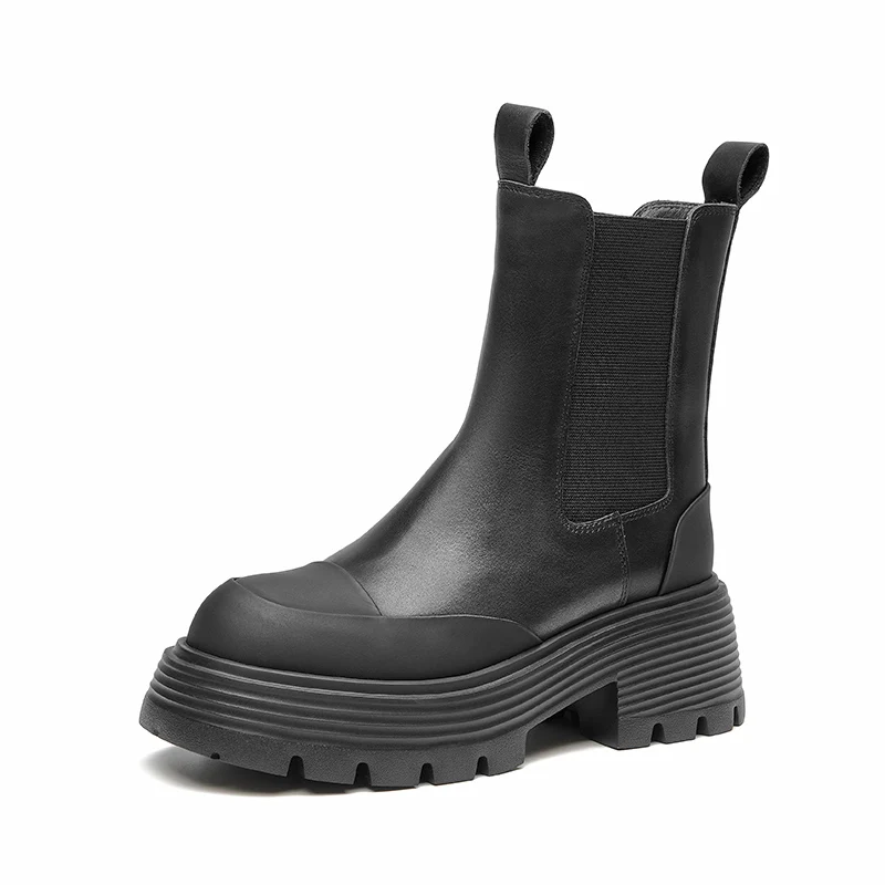 BeauToday Chelsea Boots kobiety oryginalna skóra bydlęca gumką okrągły nosek gruba podeszwa buty damskie na platformie Handmade A03A24 — zdjęcie 2