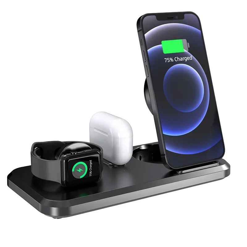 Universal 3 in 1 Wireless Charger Pad Fast Charging Station for Smartphone Watch Earbuds Desktop Charging Dock Home Travel Use