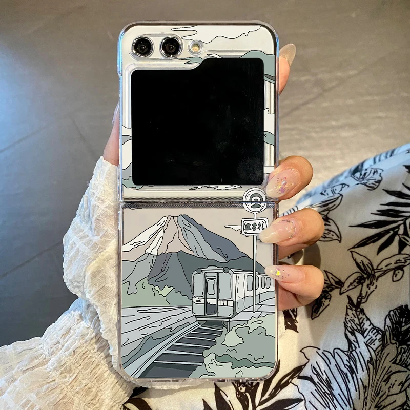 For Samsung Galaxy Z Flip 8 7 FE 6 5 4 3 Landscape Pattern Clear Case Shockproof Hard PC Folding Cover For Samsung Z Flip8 Flip7