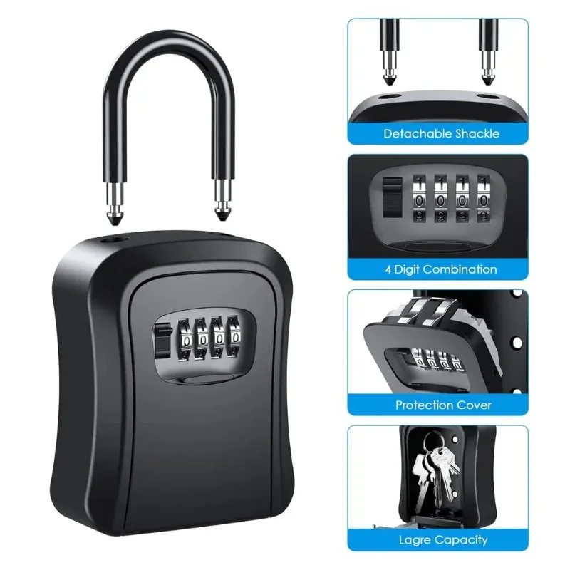 Wall Mount Key Lock Box with 4-Digit Combination, Resettable Code Outdoor Waterproof Lockbox