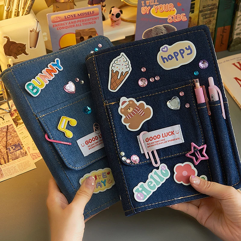 Korean Denim Notebooks Binder Journal Hand Ledger Diary With Pocket Girl Notebook Stationery Storage School Supplies