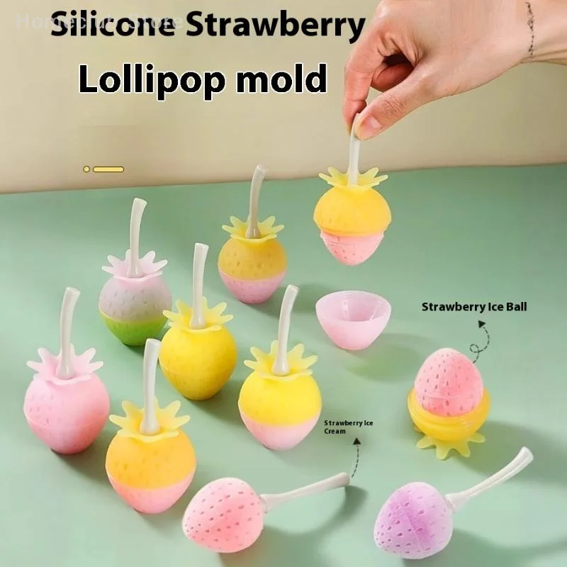 

1Pc Silicone Popsicle Mold DIY Strawberry Shape Lollipop Ice Maker Reusable Ice Molds For Egg Bites