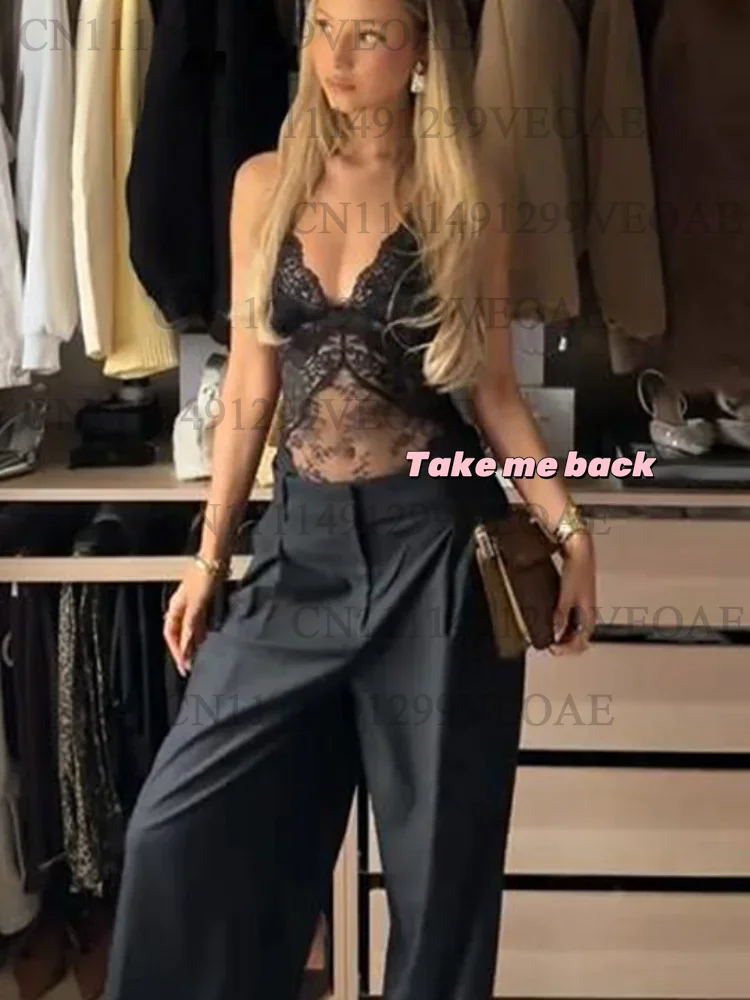 Sexy Lace Halter Jumpsuits Women's Slim Fit V-neck Lace-up Backless Sleeveless Rompers 2026 Summer Ladies New Solid Playsuits