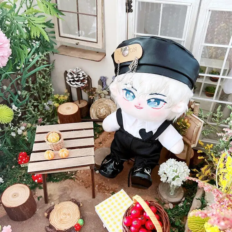 

New Arrival 20cm 3pc/set No Attribute Doll Clothes Plush Dolls Outfit Punk Boy Handsome Suit Hat Shirt Overalls Cos Suit