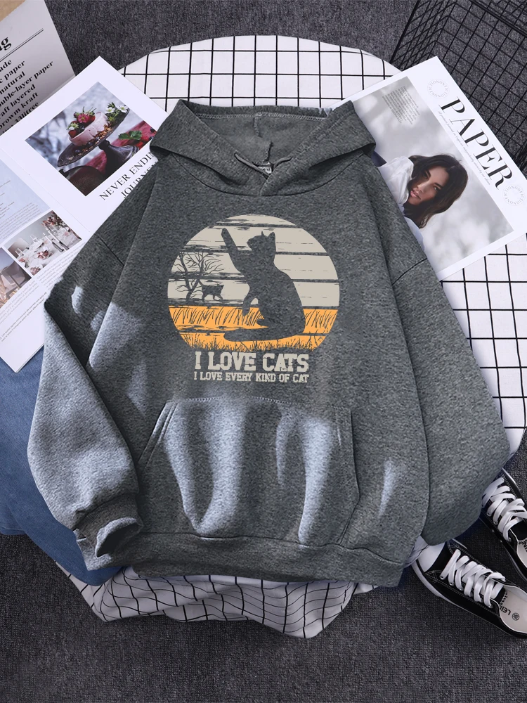 I Love Cats I Love Every Kind Of Cats Mens Hoodie Hooded Oversize Sweatwears Fashion Soft Tracksuit Autumn Hat Rope Sportswear