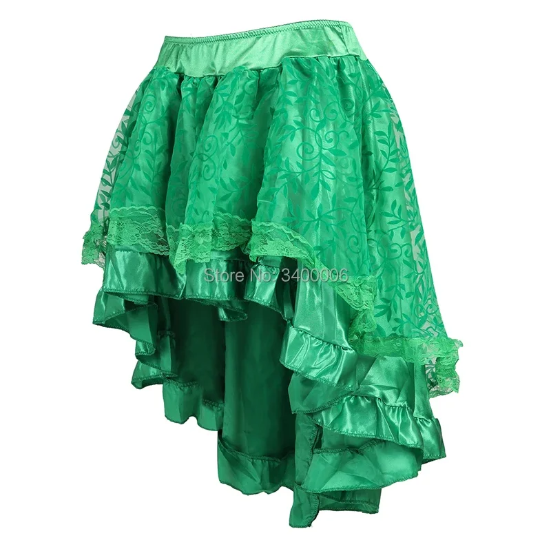 Trajes vitorianos burlesco, roupas góticas steampunk, chiffon plissado, saia de renda verde multicamadas para mulheres, espartilho combinando