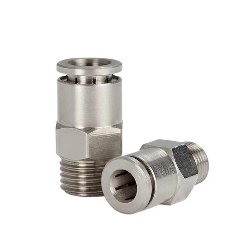 Air Fitting Brass Nickle Plated Straight PTC(Push To Connect)  Adapter Metal Pneumatic Fitting