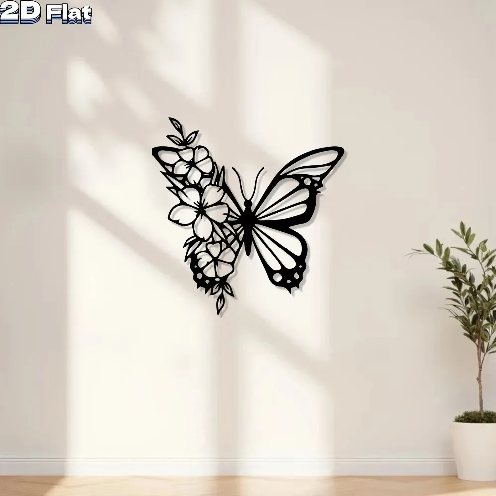 Butterfly Flower Metal Wall Decor, Premium Garden Sculpture, Valentine's Day Halloween New Home Gift