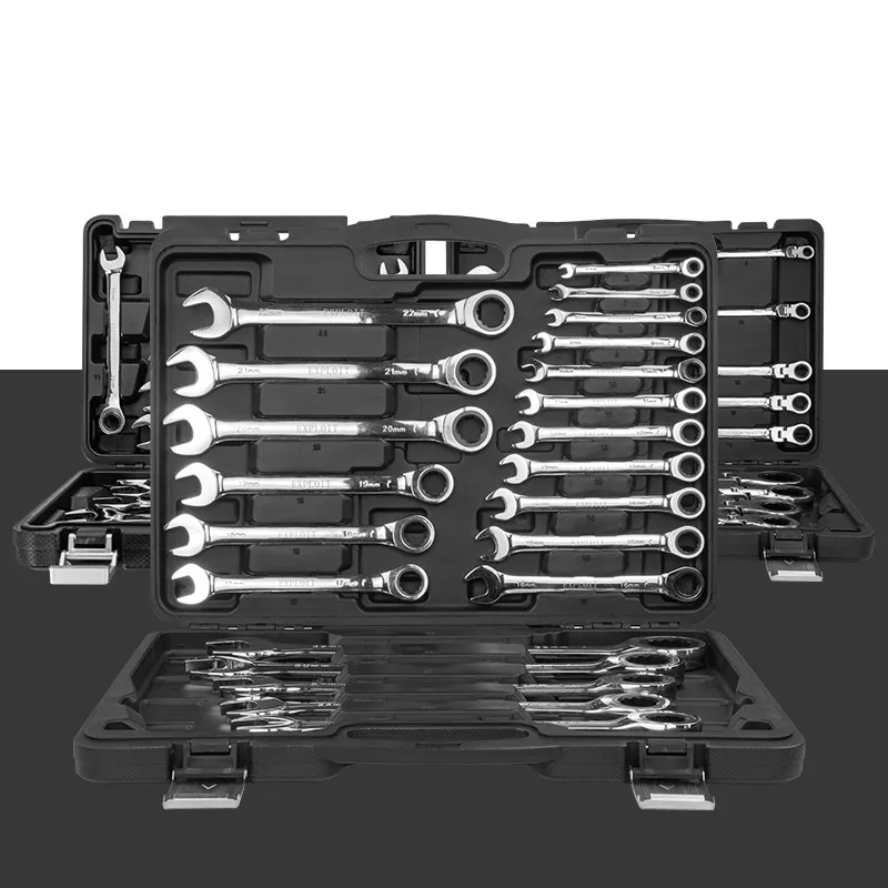 Fixed Head Tubing Ratchet Open End Combination Wrench Set,72 Gears CR-V Chrome Vanadium Steel,13pcs Metric 8-32mm