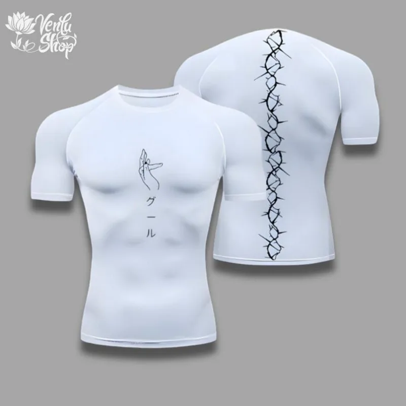 

Summer Men's Quick Dry Tight Lined with Anime Print Gym, Sportswear, Outdoor Fitness Sports Muscle Short Sleeve