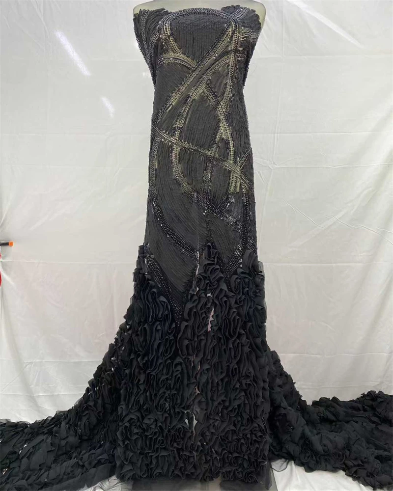Lentejuelas nigerianas de alta calidad con cuentas africanas y encaje de perlas, tela de encaje de tul francés para costura de vestidos de fiesta