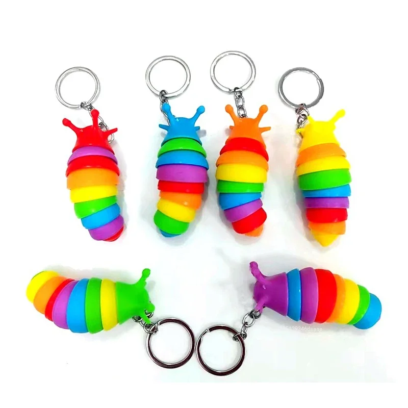 1pc Mini Slug Fidget Keychain, Cute 3D Caterpillar Shape Keyrings Bag Pendents Stress Reliever for Kids and Adults