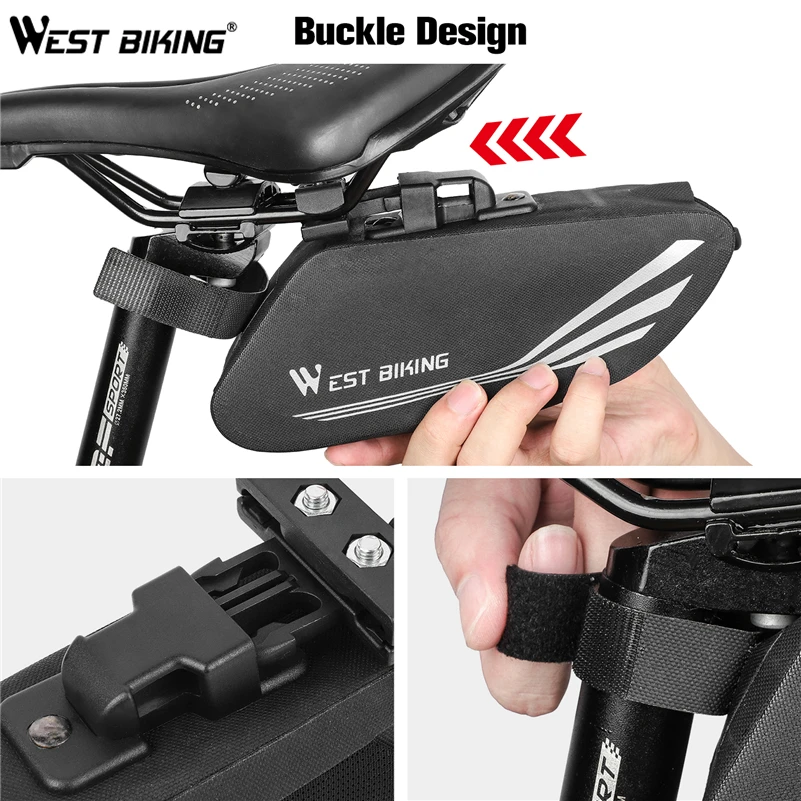 WEST BIKING Bicycle Saddle Bag Waterproof Bike Tail Bag Reflective Cycling Bike Tube Rear Seatpost Bag Bike Accessories