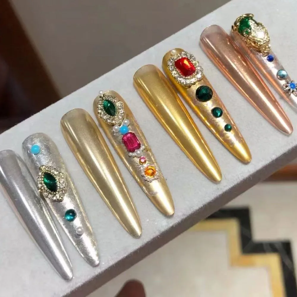 4pcs 미러 효과 금속 크롬 네일 파우더 골드 실버 샴페인 구리 네일 반짝이 안료 4 색 광택 네일 마찰 먼지