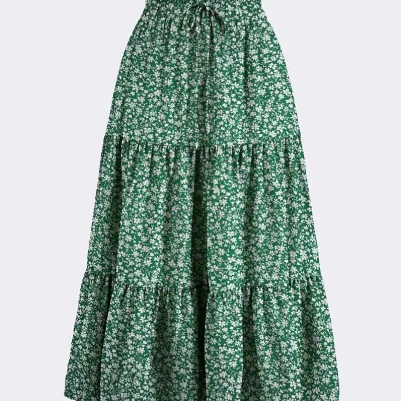 

Юбка-трапеция в богемном стиле с вышивкой, из ПВХ-ткани, с завышенной талией, коллекция «Зима-Лето» для женщин