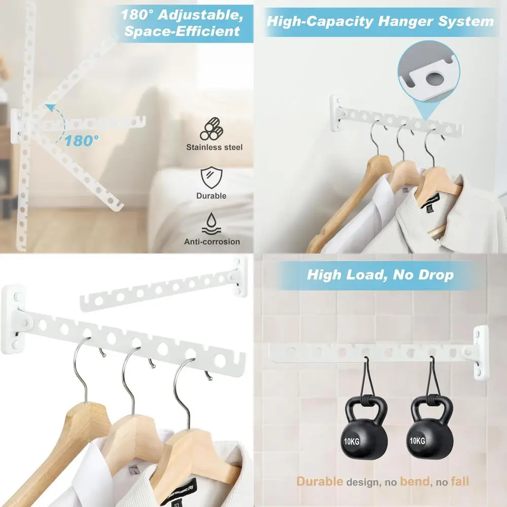 

Настенная складная вешалка для белья из нержавеющей стали, компактная вешалка для одежды для дома, матовый белый, 2 шт.